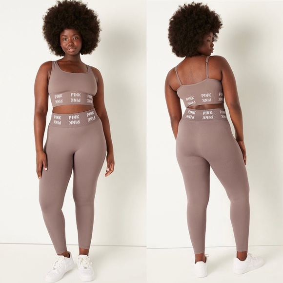 VS Pink Iced Coffee Seamless Sports Bra & Seamless High Waist Leggings - Picture 11 of 13